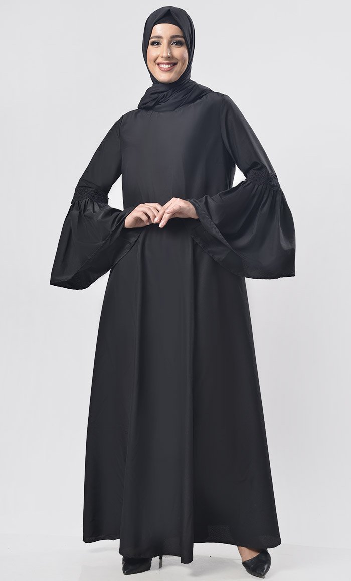 Black Bell Sleeves Detailing Abaya