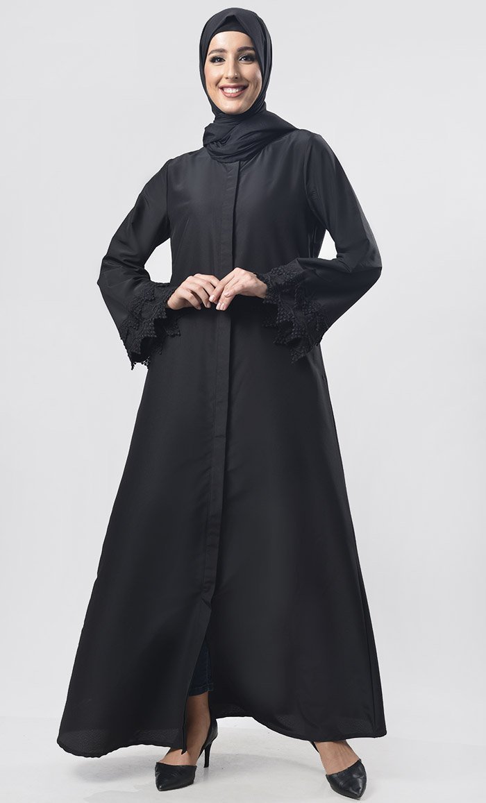 Black Front Open Button Down Abaya