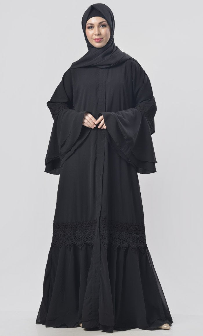 Black Gathered Detailing Abaya