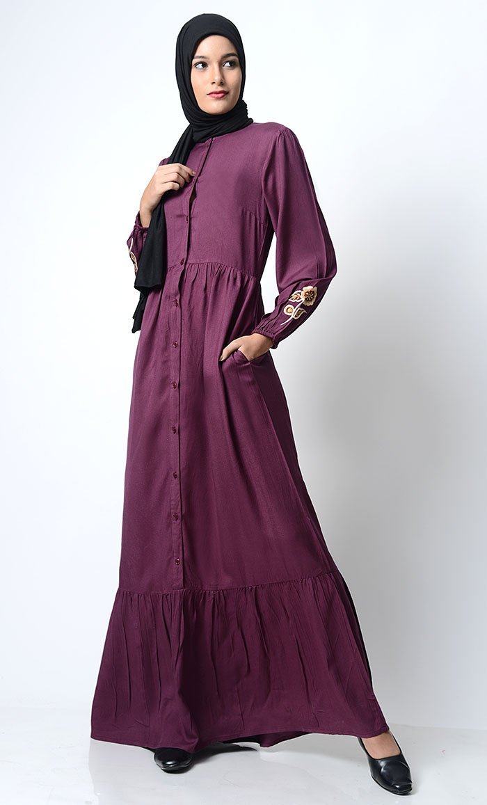 Floral Motif Embroidered Abaya