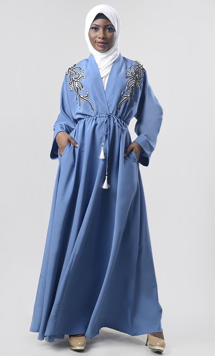 Beautiful Beads And Dori Work Detailing Abaya