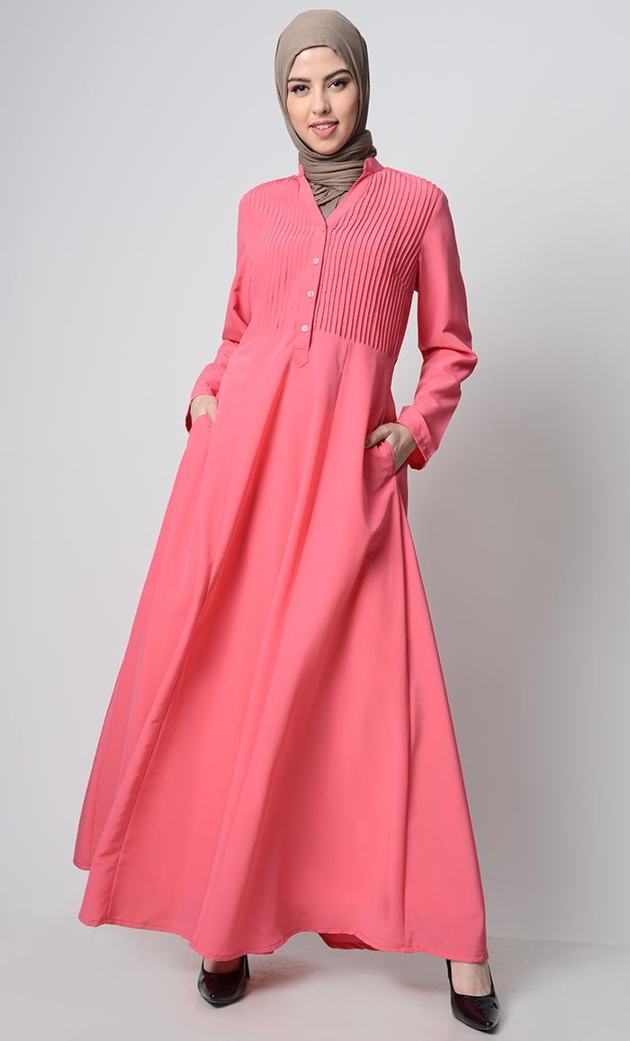 Front Pin Tuck Yoke Detailed Abaya