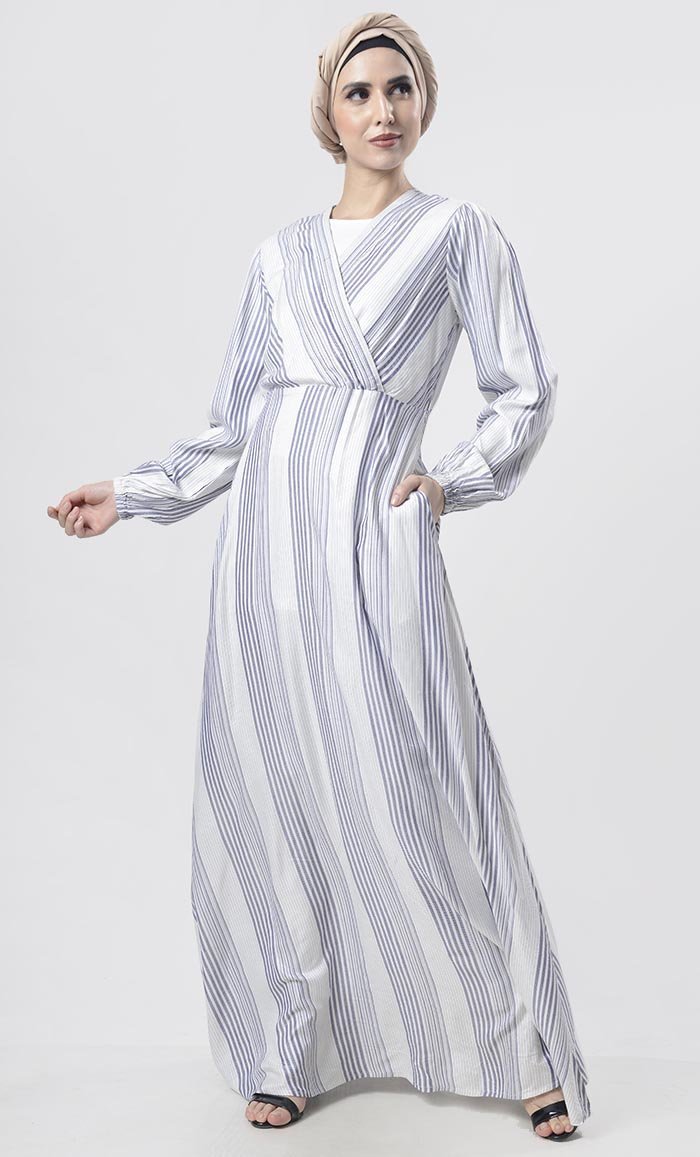 Cool White Striped Printed Abaya