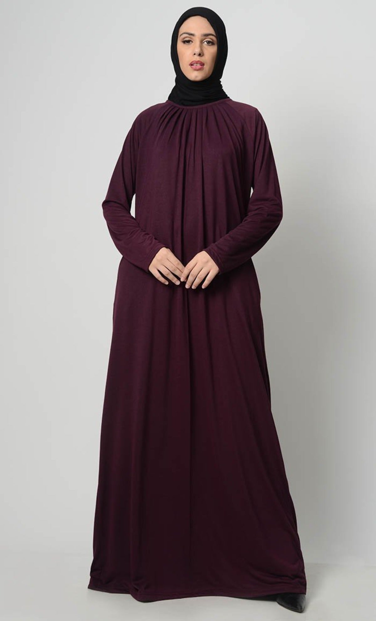 Raglan Style Neck Pleat Abaya