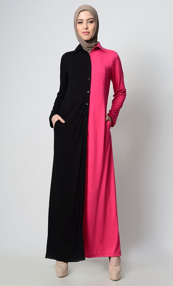 Contrast Bright Panelled Abaya