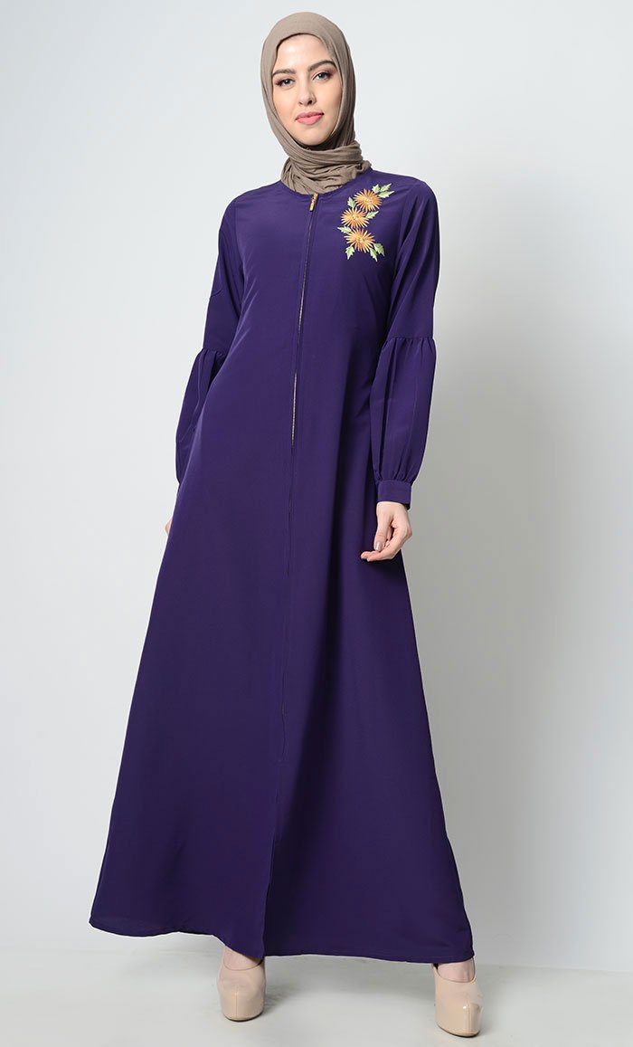 Front Zipper Embroidered Abaya