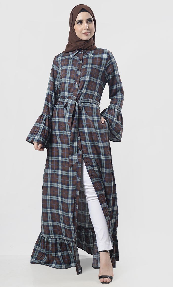 Lumberjack Printed Buttons Down Abaya