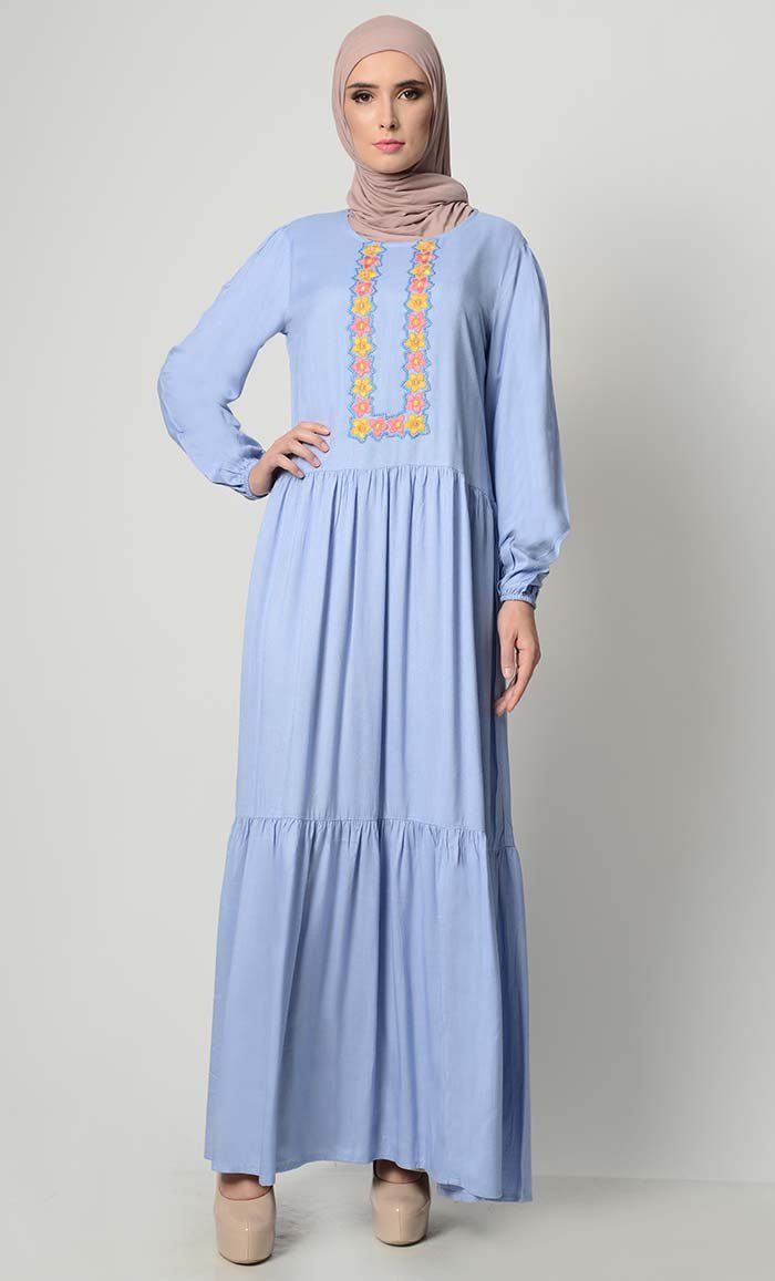 Pastel Summer Veil Embroidered Abaya-Serenity