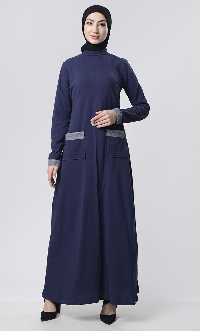 Turtleneck Basic Abaya With Pockets