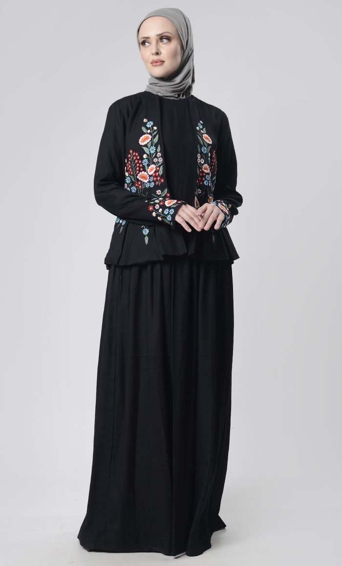 2 pcs With Embroidered Jacket Abaya