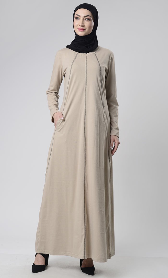 Black Detail Abaya With Pockets