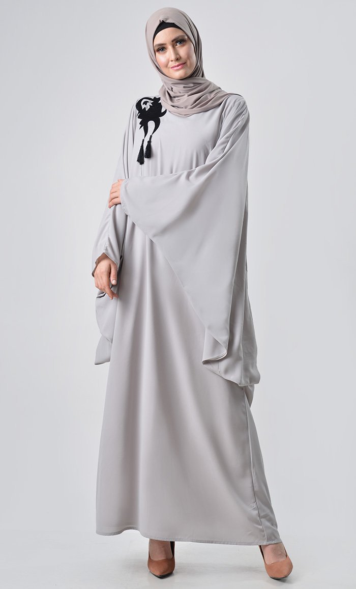 Loose Batwing Detail Abaya - Grey