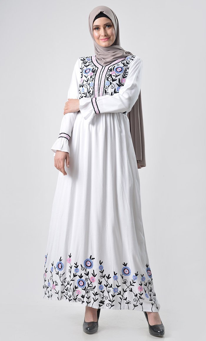 Pastel Bloom Embroidered Abaya