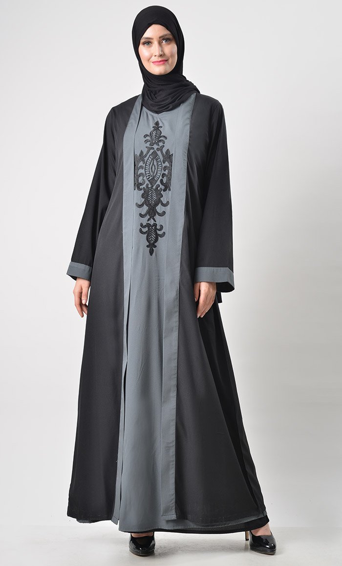 Copy of 2 Layer Set Abaya-Grey & Black