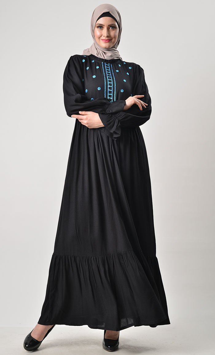 Trendy Aqua Sequin Abaya