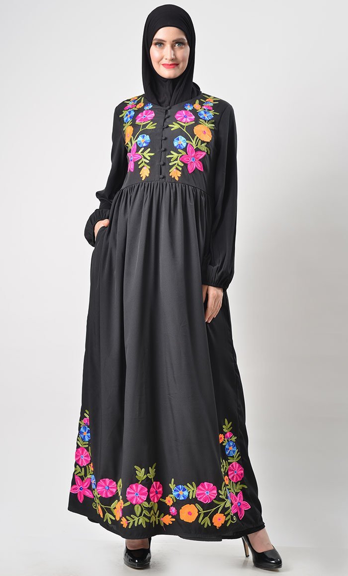 Multicolored Thread Embroidered Abaya Dress