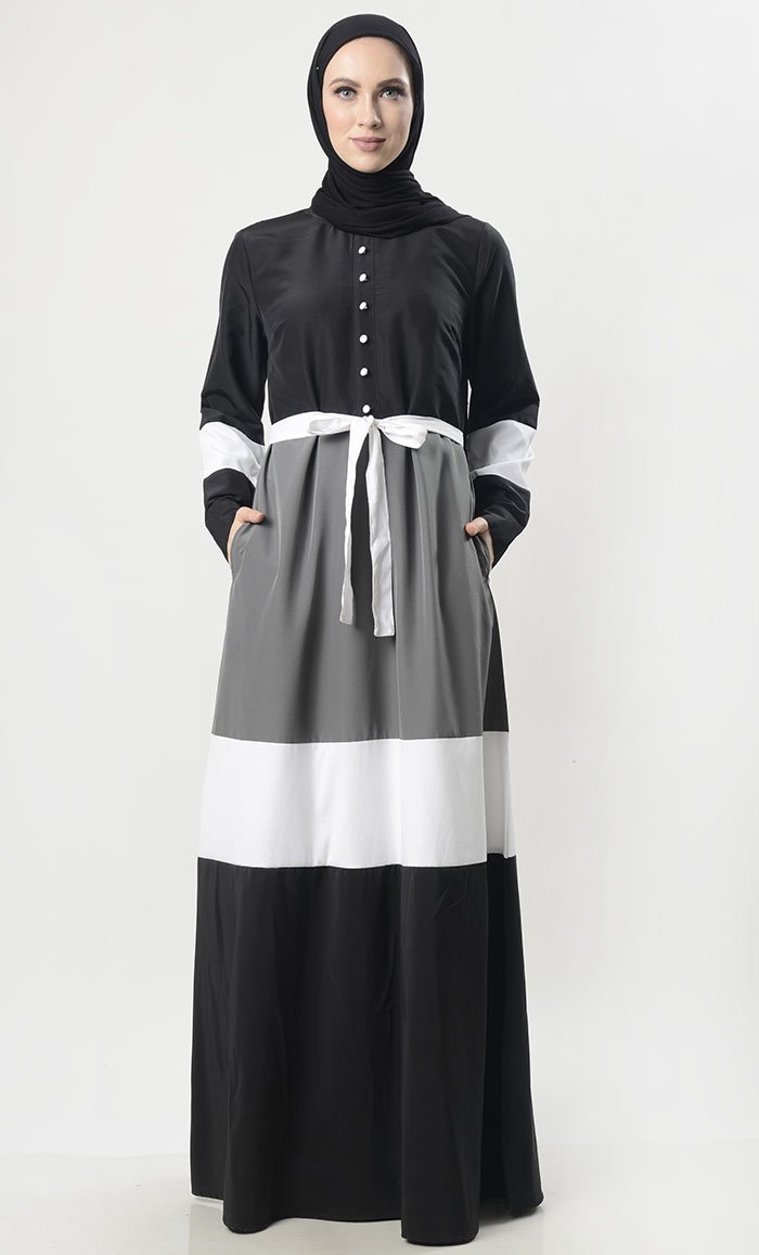 Colorblocked Kashibo Abaya With Pockets