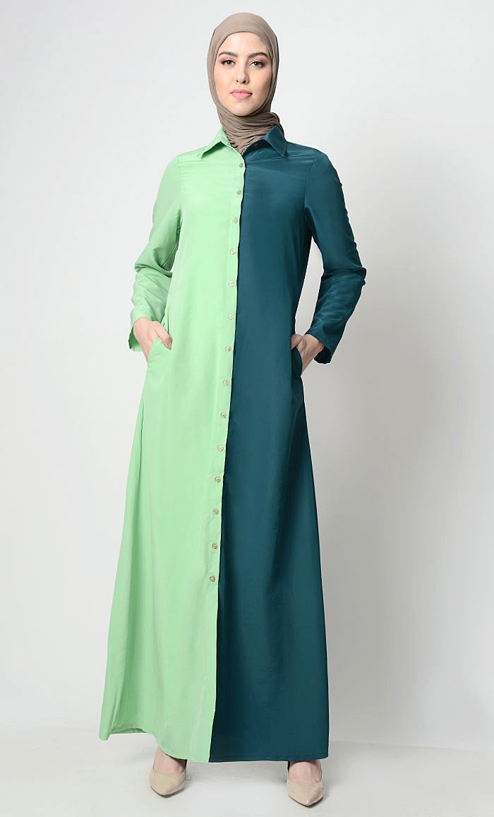 Contrast Greenery Panelled Abaya