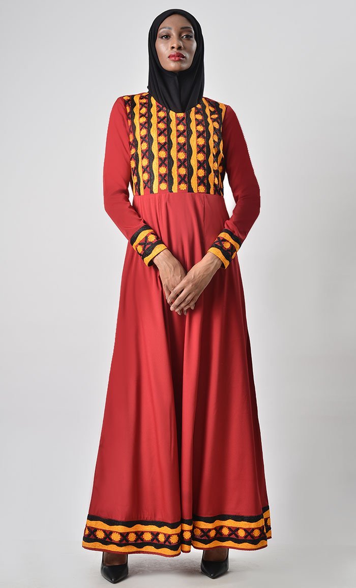 Bright Contrast Embroidered Abaya