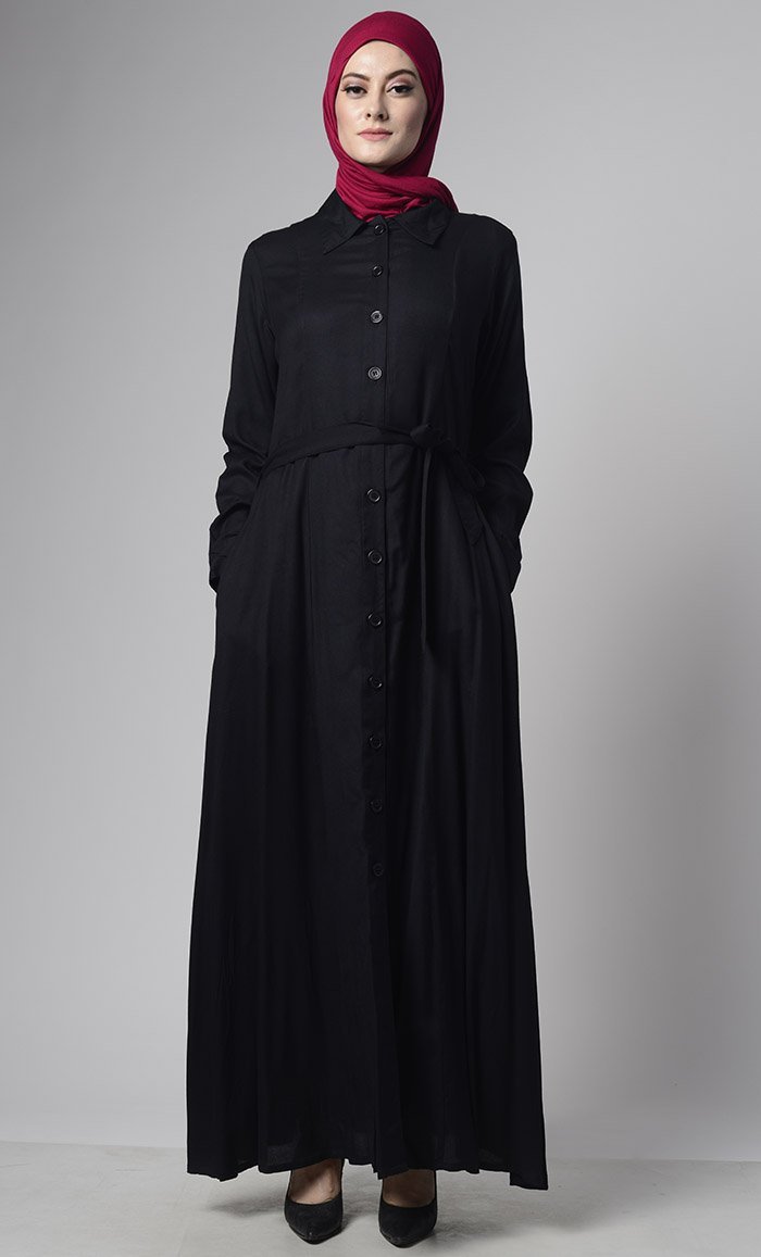 Basic Front Open Everyday Modest Abaya Dress