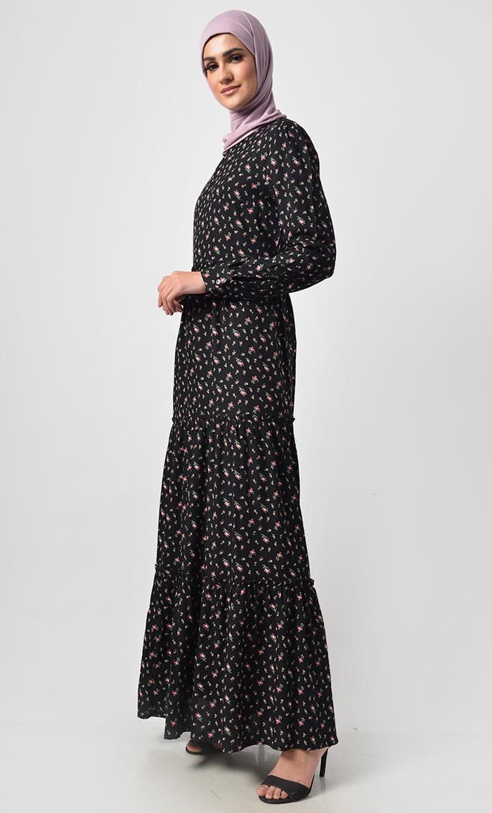 Multi-Tier Rayon Printed  Abaya Dress