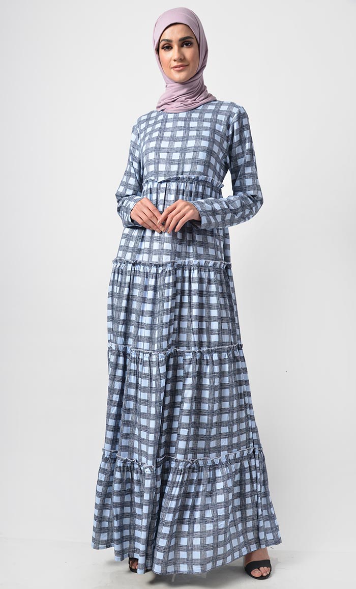 Soft Cotton Checkered Printed  Abaya Dress