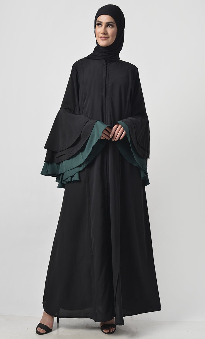 Modest Black Trendy Flared Sleeve Abaya Dress