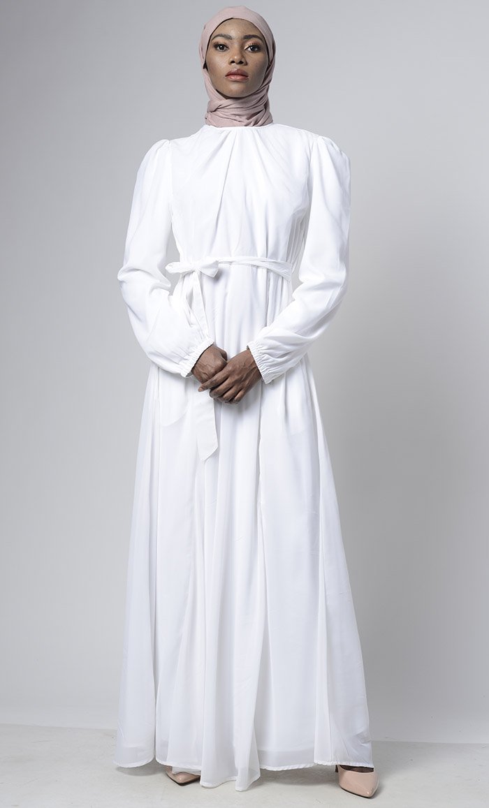 Classic White Puff Sleeve Everyday Abaya