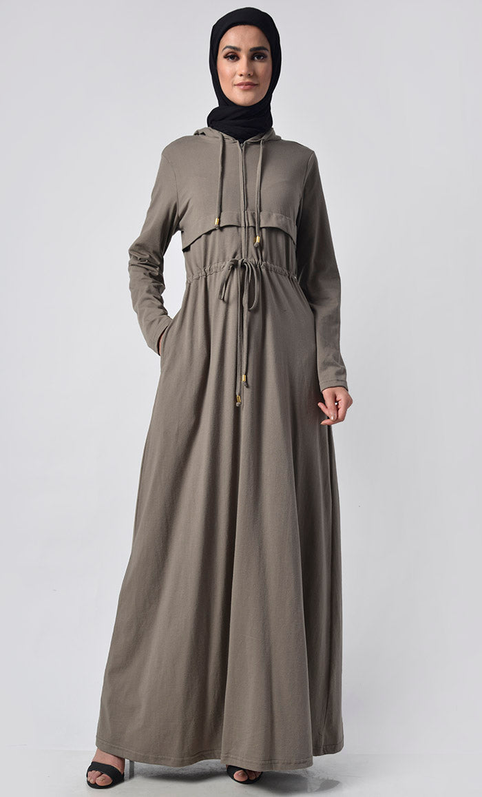 New Trend Front Open Jersey Abaya With Pockets