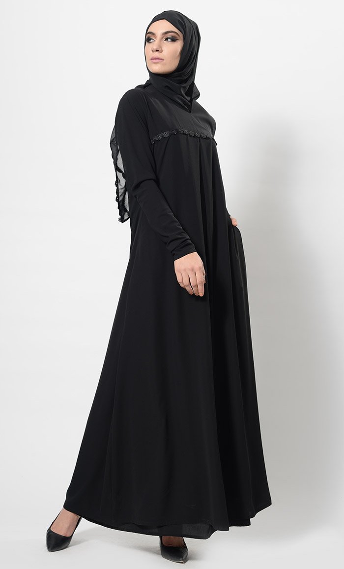 Flow with lace abaya + Free Hijab