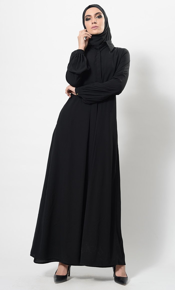 Shirt Style Button Down Casual Abaya Dress And Hijab Set