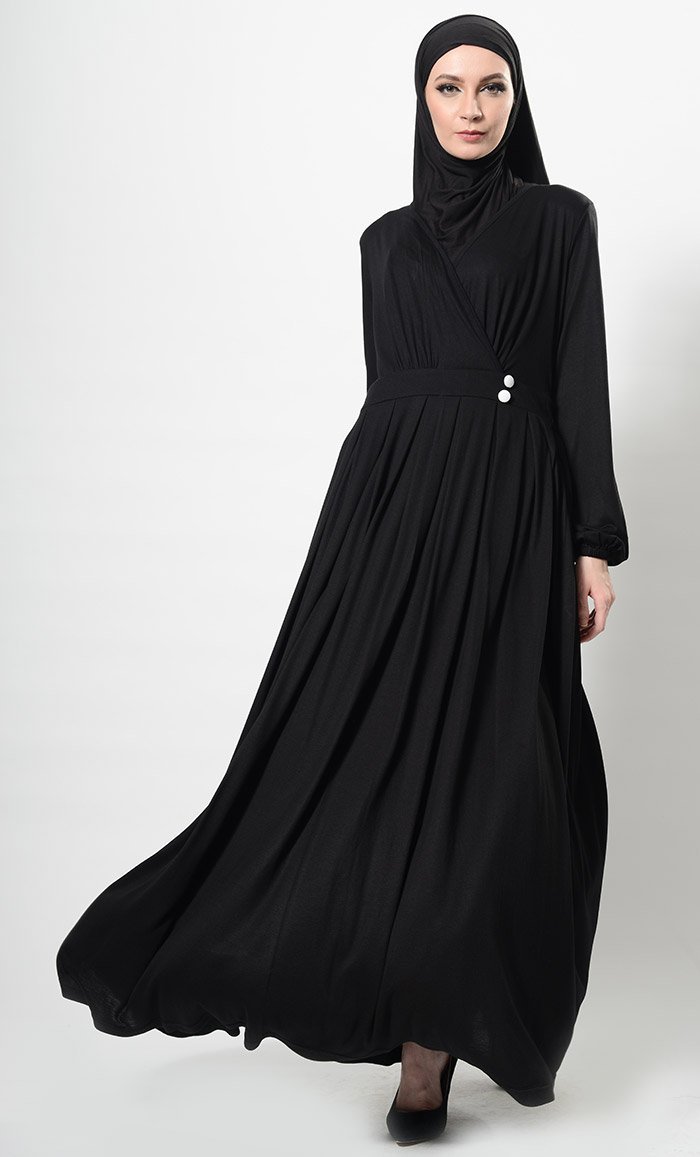 Wrap Around Crisscross Panel Abaya Dress And Hijab Set