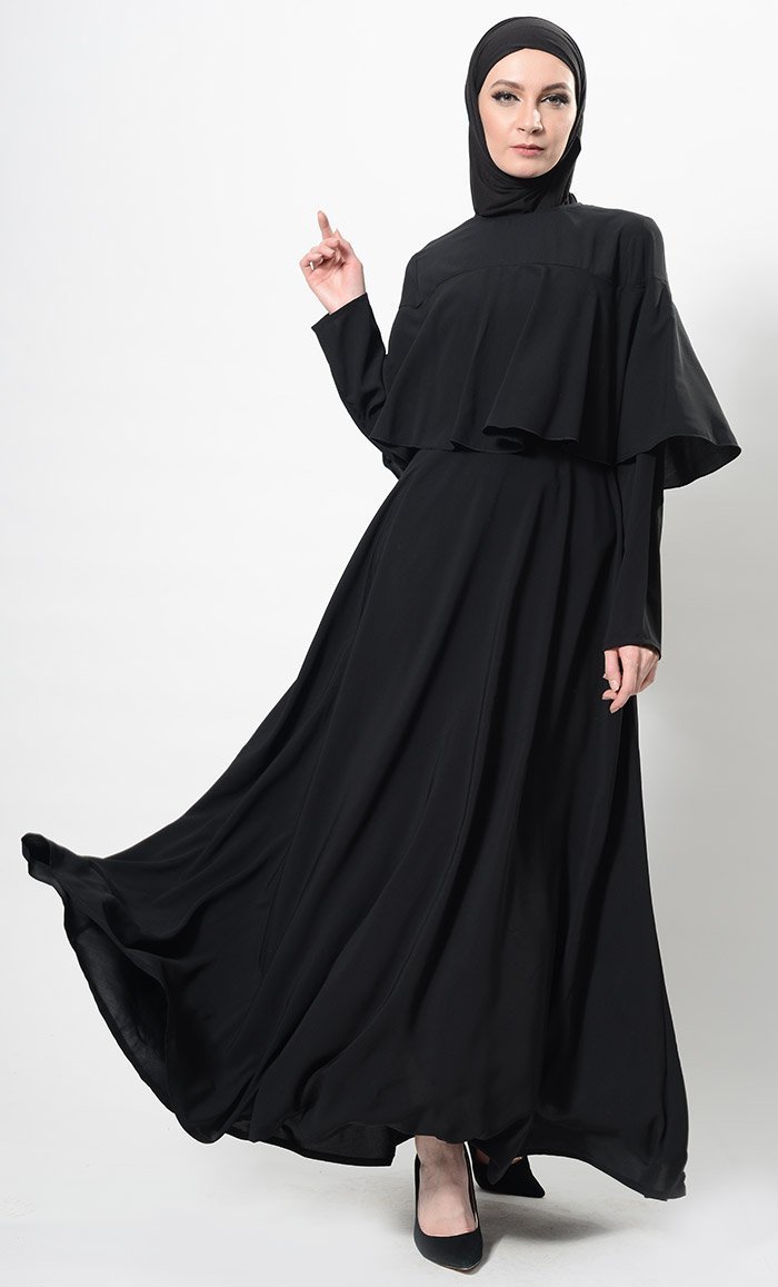 Double Layered Cape Style Arabian Abaya Dress