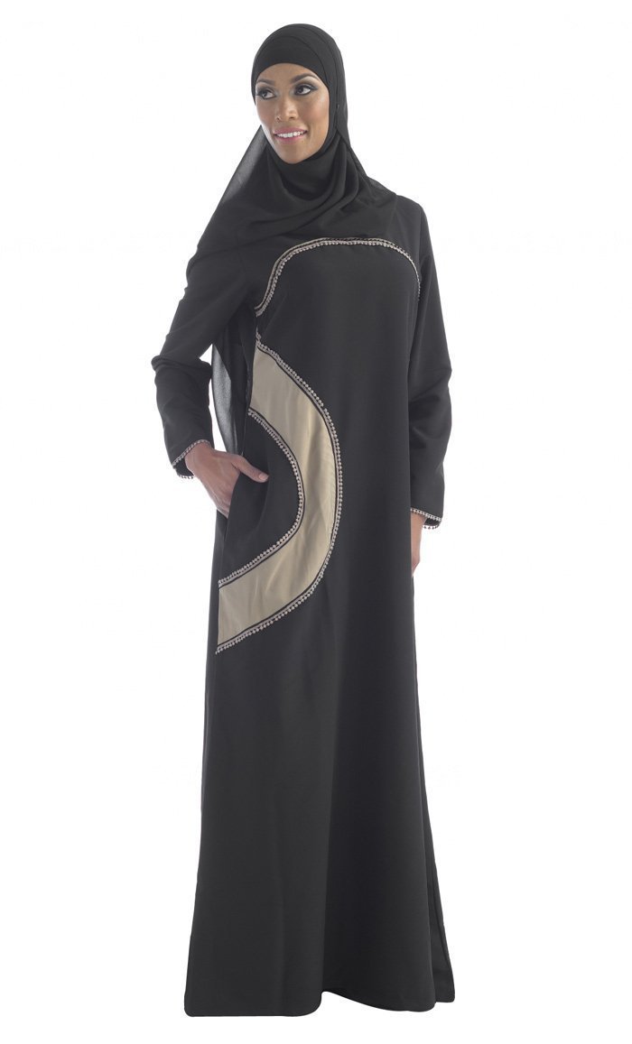 Machine Embroidered Trims Detail A Line Abaya Dress