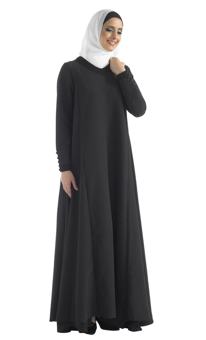 Lace Embroidered Gown Style Flared Abaya Dress