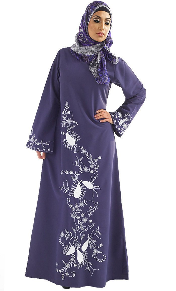 Floral Embroidered A Line Abaya Dress