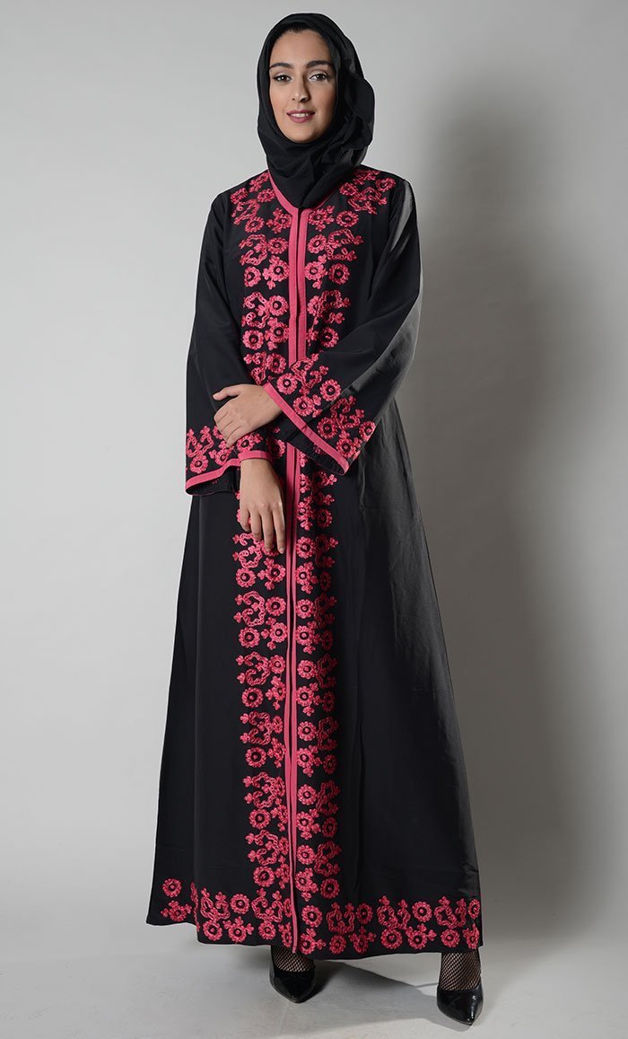 Bright Pink Embroidered Abaya Jilbab