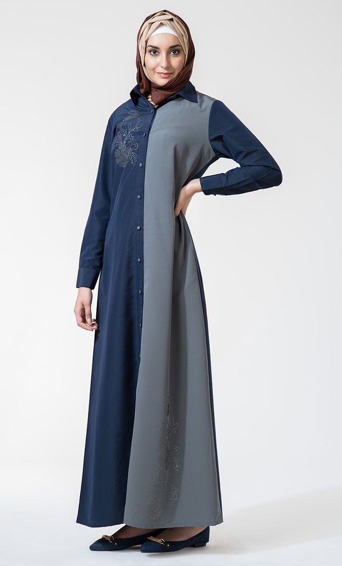 Crystal Embroidered Two-Toned Front Open Jilbab