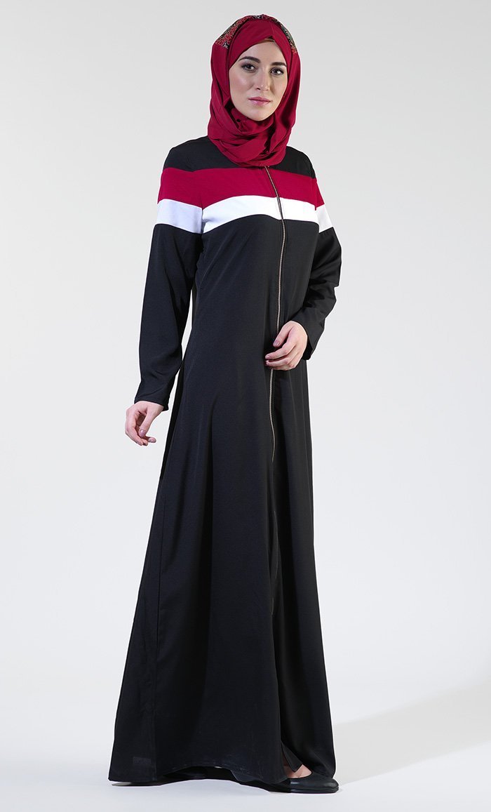 Front Open Black Everyday Zipper Abaya/ Jilbab