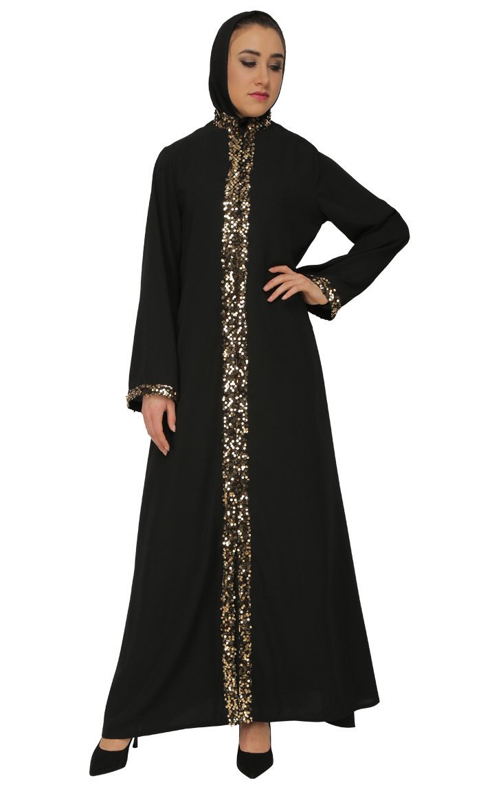 Beautiful Front Embroidered Sequin Abaya Dress