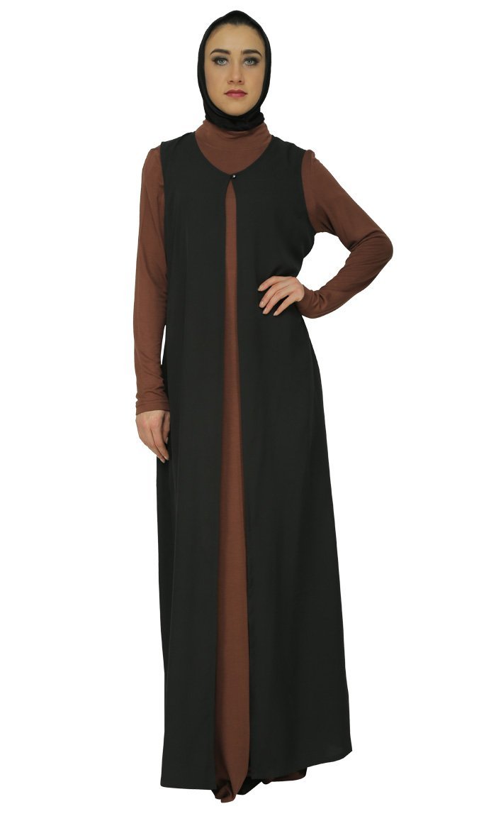 Knitted Long Dress With Black Asymmetrical Abaya