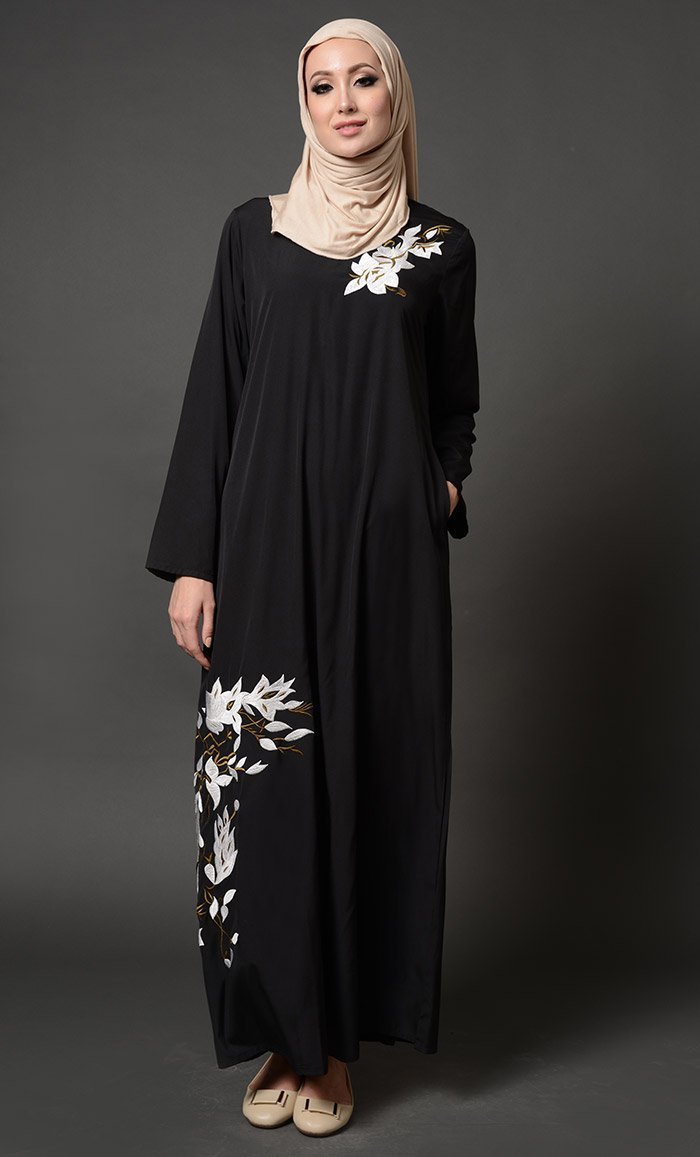 Floral Embroidered Arabian Abaya Dress