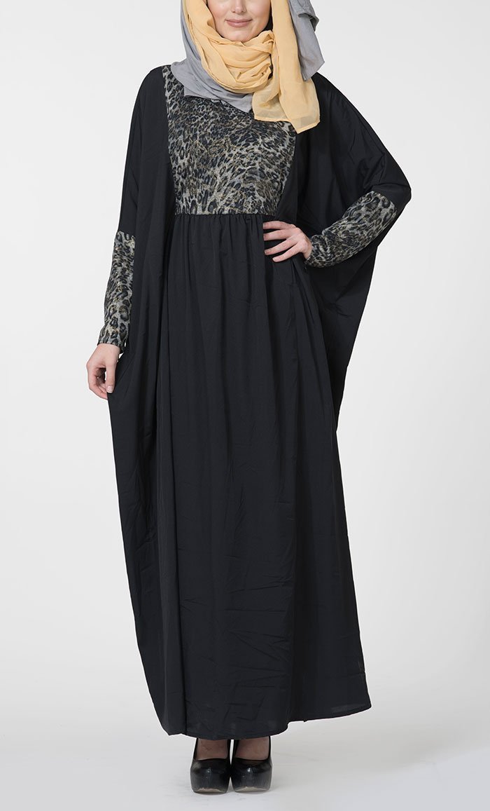 Leopard printed kaftan style muslimah abaya dress