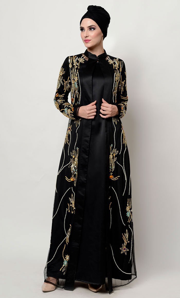 Ornate jeweled all over hand embellished Royal Abaya Dress