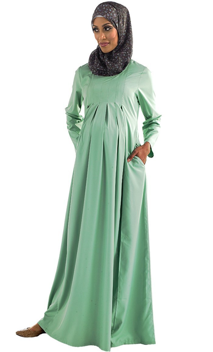 Pleated Panels And Front Pockets Maternity Abaya Dress