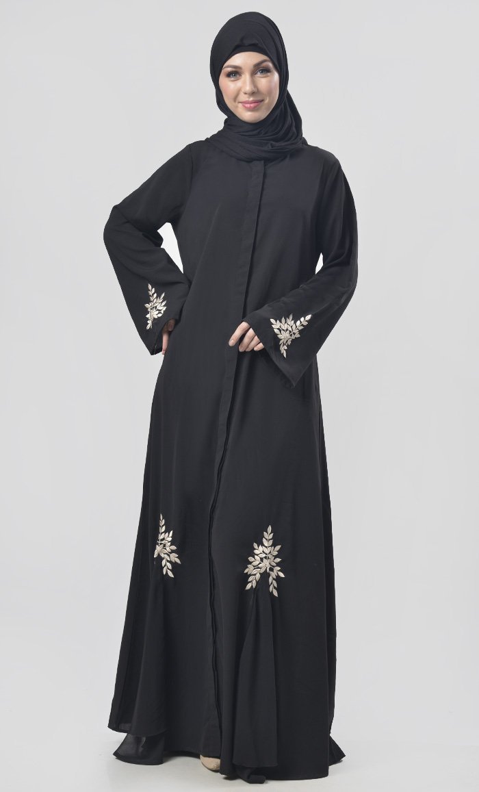 Black Beautiful Intricate Machine Work Detailing Abaya