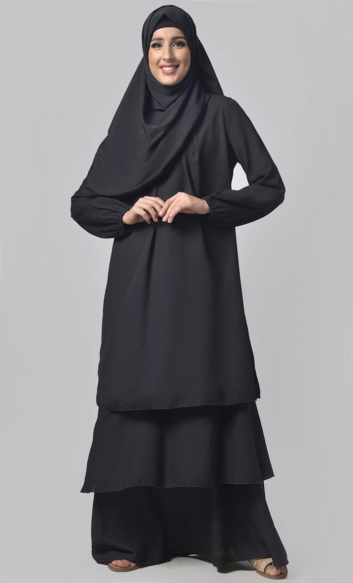 Black Multi-Layered  Abaya