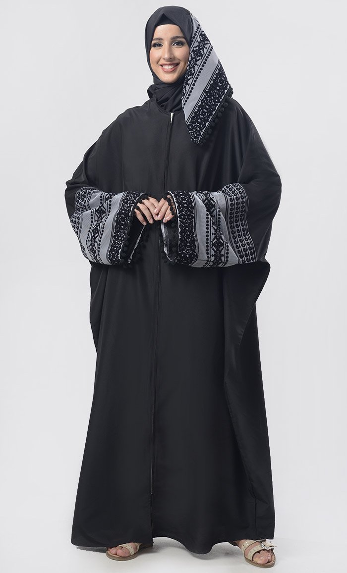 Black Self Emboss Print Detailing Abaya