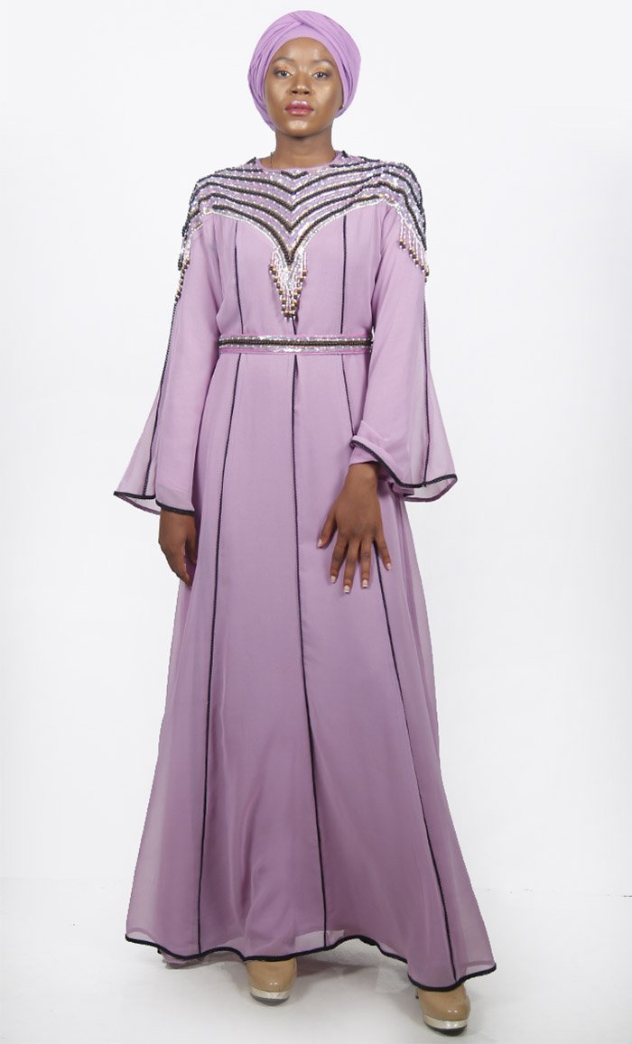 Exclusive Lavender Hub Full Sleeves Back Zipper Abaya