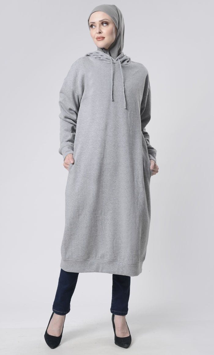 Winter Fleece Everyday Long Hoodie With Pockets